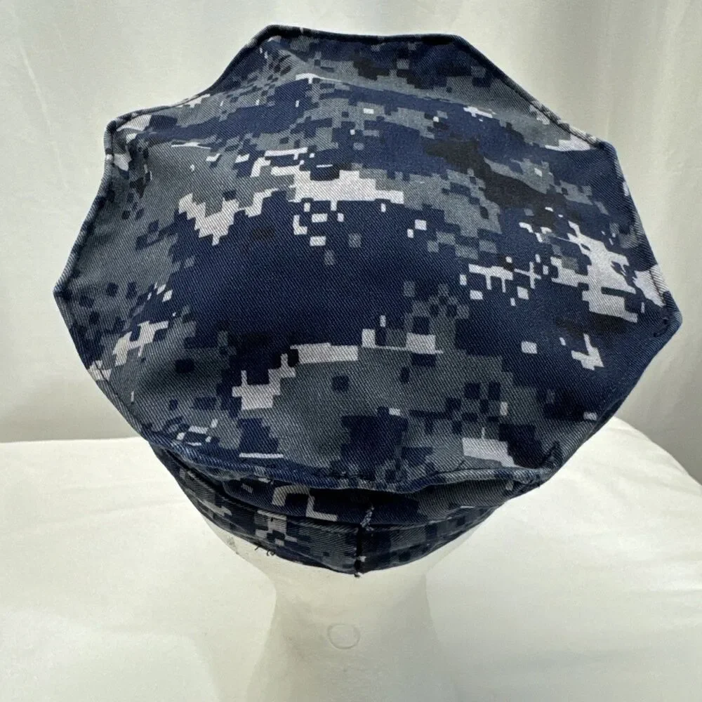 US Navy Blue Digital Camo 8 Point Working Utility Hat Cap Size 7 1/4 Military